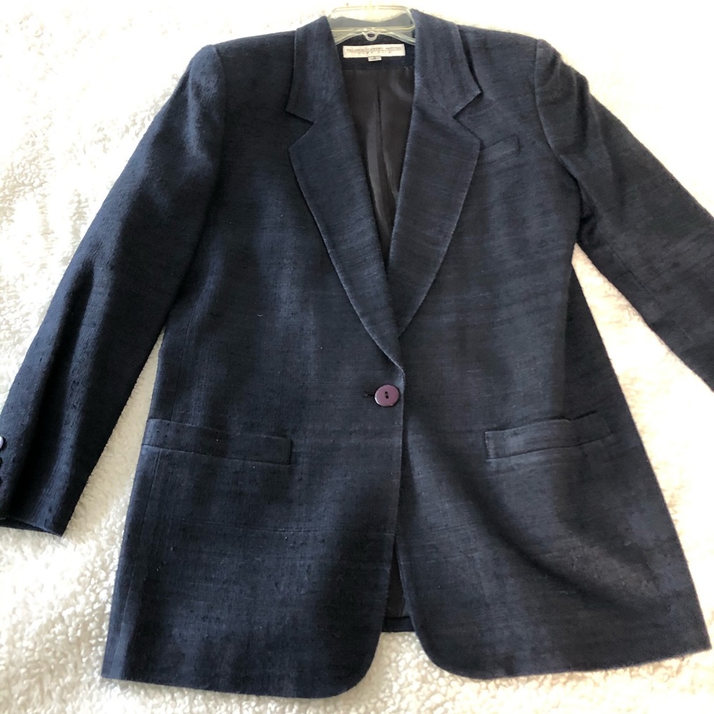 Navy Raw Pure Silk Blazer Size 8P